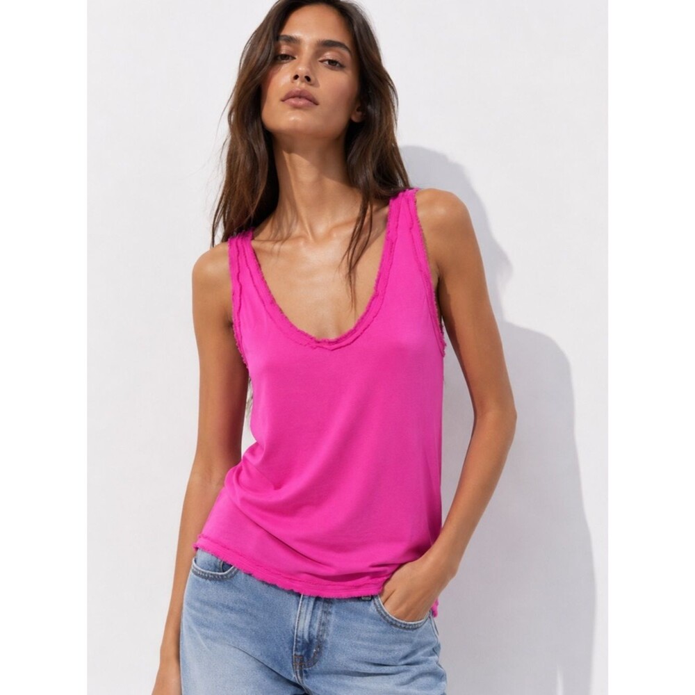 Theory Womens Pink Silk Tank Top Small Raw Edge Scoop Neck Minimalist Quiet Lux